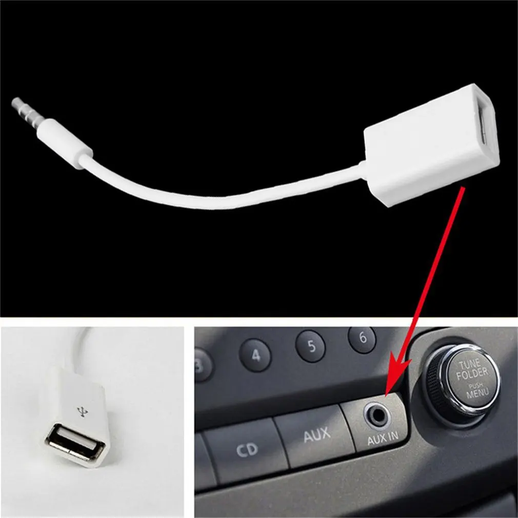 3 5 мм Мужской аудиоразъем AUX к USB 2 0 Женский кабель Шнур для автомобиля MP3 Прямая