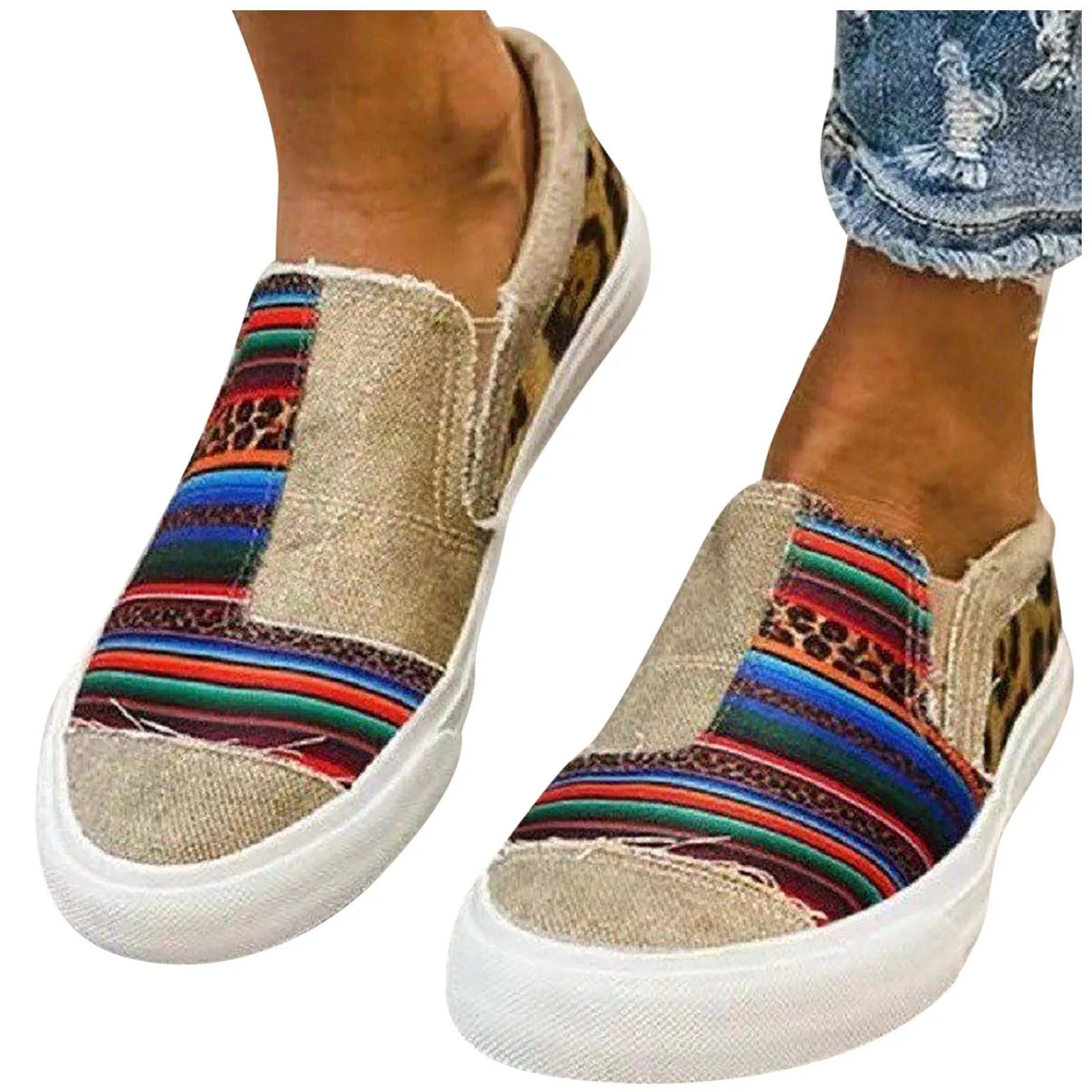 

2021 Fashion New Flats For Woman Summer Women's Shoes Stitching Printed Flat Canvas Shoes Sneakers Party Shoes Ladies Flats
