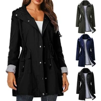 women trench coat waterproof solid color moda feminina hooded autumn collect waist design long sleeve trench coat outwear %d1%82%d1%80%d0%b5%d0%bd%d1%87