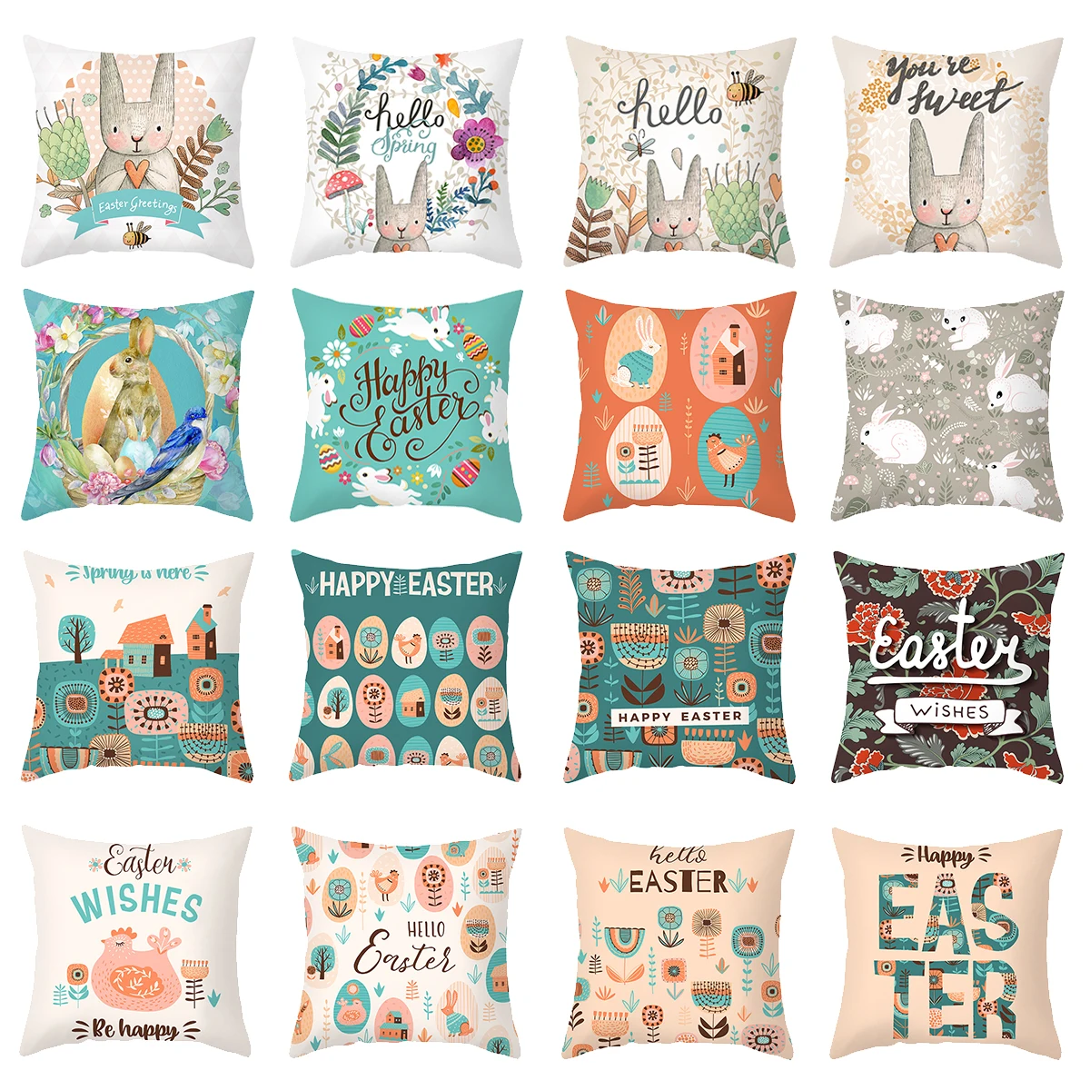 Пасхальный чехол для подушки с принтом Пасхальных Кроликов 45x45 см | Дом и сад