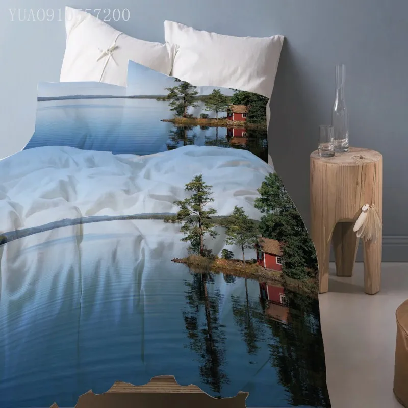 

Lake Landscape Bedding Set 3D Natural Scenery Duvet Cover Pillowcase Single Twin King Queen Size Photography Bedclothes