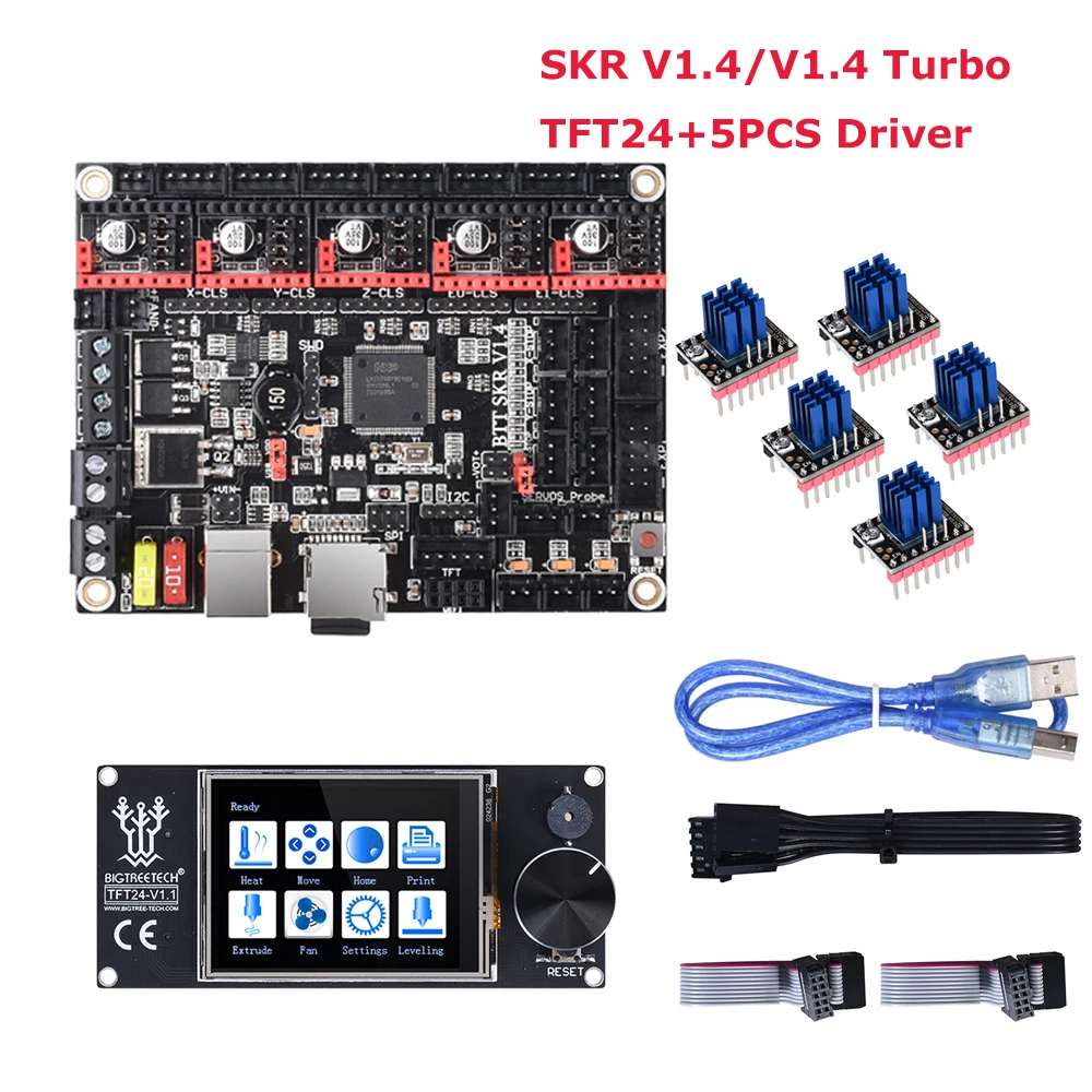 BIGTREETECH BTT SKR V1.4 турбо плата управления TFT24 V1.1 сенсорный экран TMC2208 TMC2209 UART драйвер