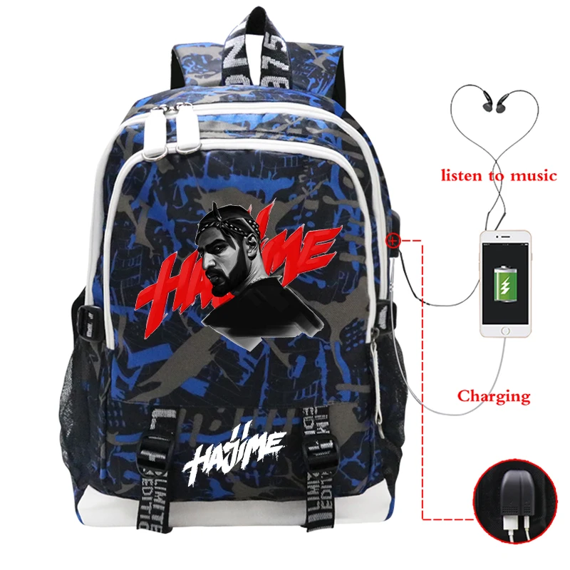 

Hajime Miyagi & Andy Panda Printed Backpack Men Women Students Backpack Charging Headset Hole Multifunction Men's Backpack Male