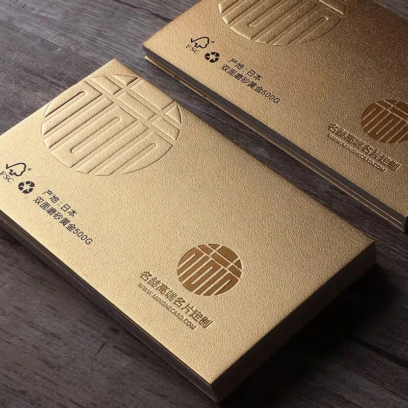 200pcs Custom Business Cards Convex Matte Gold Foil Personalized Logo Double Sides Name Cards PVC Postcards 500G Special Paper