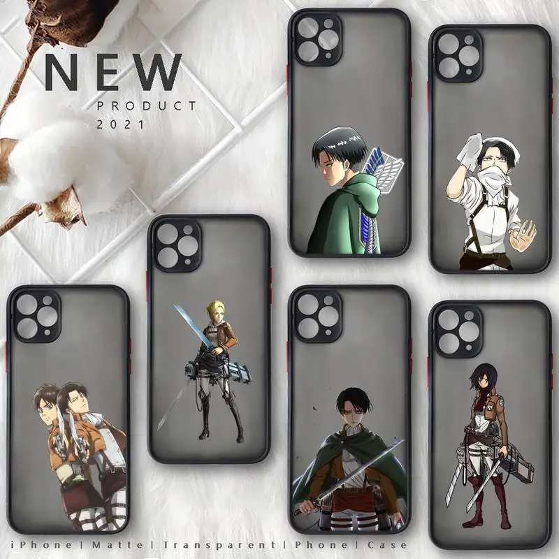 

attack on titan Phone Case black matte transparent For iPhone 7 8 x xs xr 11 12 pro plus mini max Clear Funda