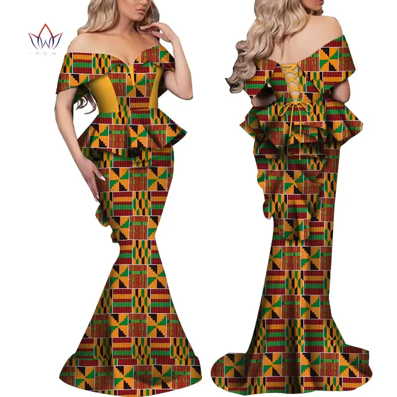 Africa Women Cotton Clothing Two Pieces African Long skirt suit Bazin Riche Plus Size African Fashion set Nigeria WY5933
