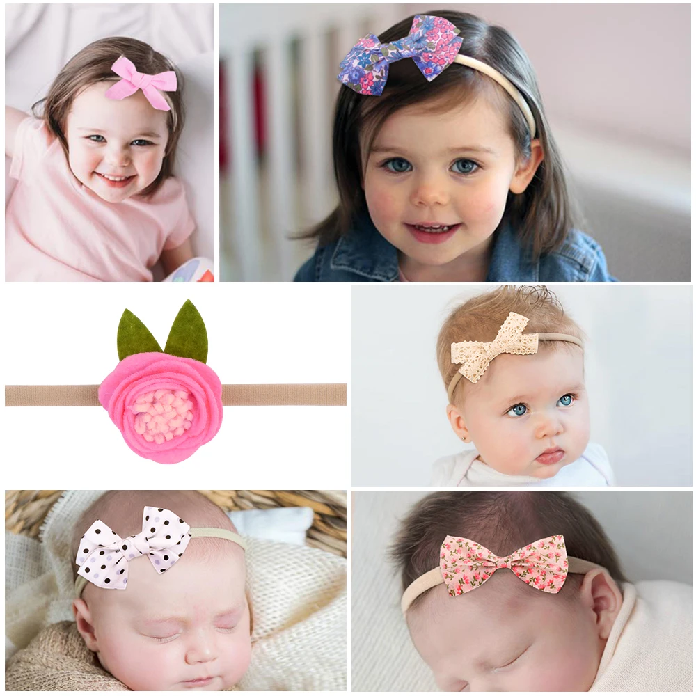 

Модная повязка на голову с цветочным рисунком для новорожденных, 12 шт., эластичные повязки на голову для принцесс, милый стильный головной у...