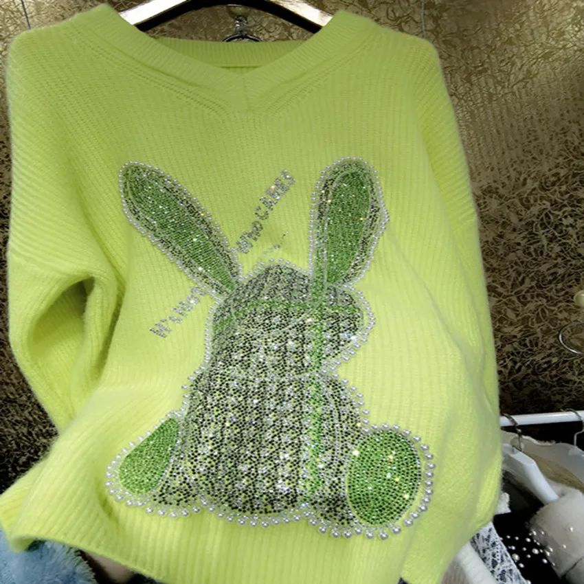 Стразы осенне-зимний свитер для женщин тяжелая промышленность флуоресцентный