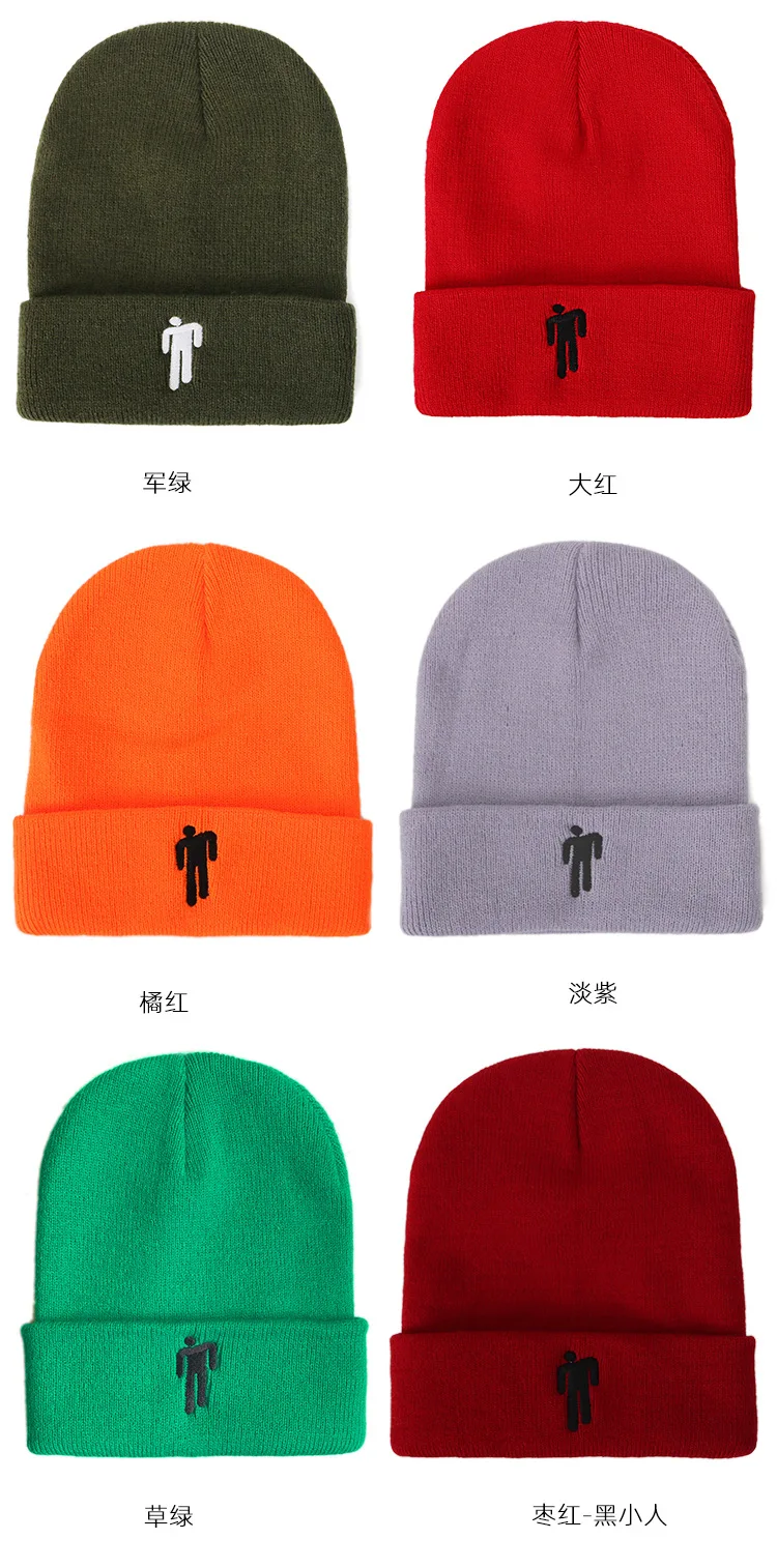 Billie Eilish Beanie шапка для женщин и мужчин, вязаное, тёплое, зимнее, однотонное, хип-хоп, повседневное, с манжетами, широкий берет-Боб