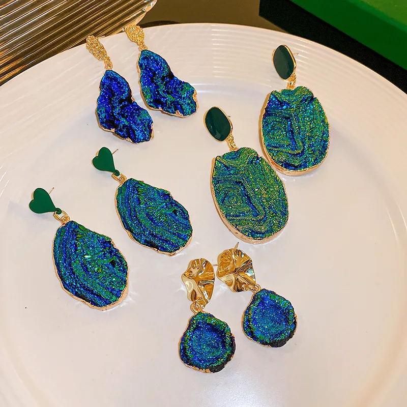 

New Arrival Blue Stone Geometric Irregular Dangle Earrings For Women Fashion Bijoux Vintage Drop Oorbellen Brincos