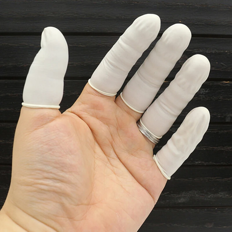 

100pcs Disposable Finger Cots Anti Static Rubber Latex Finger Cots Nail Fingertips Protective Latex Gloves Tools