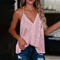 2022 sequin camis women fashion v neck party tunic spring summer strap loose casual sleeveless tank tops streetwear female