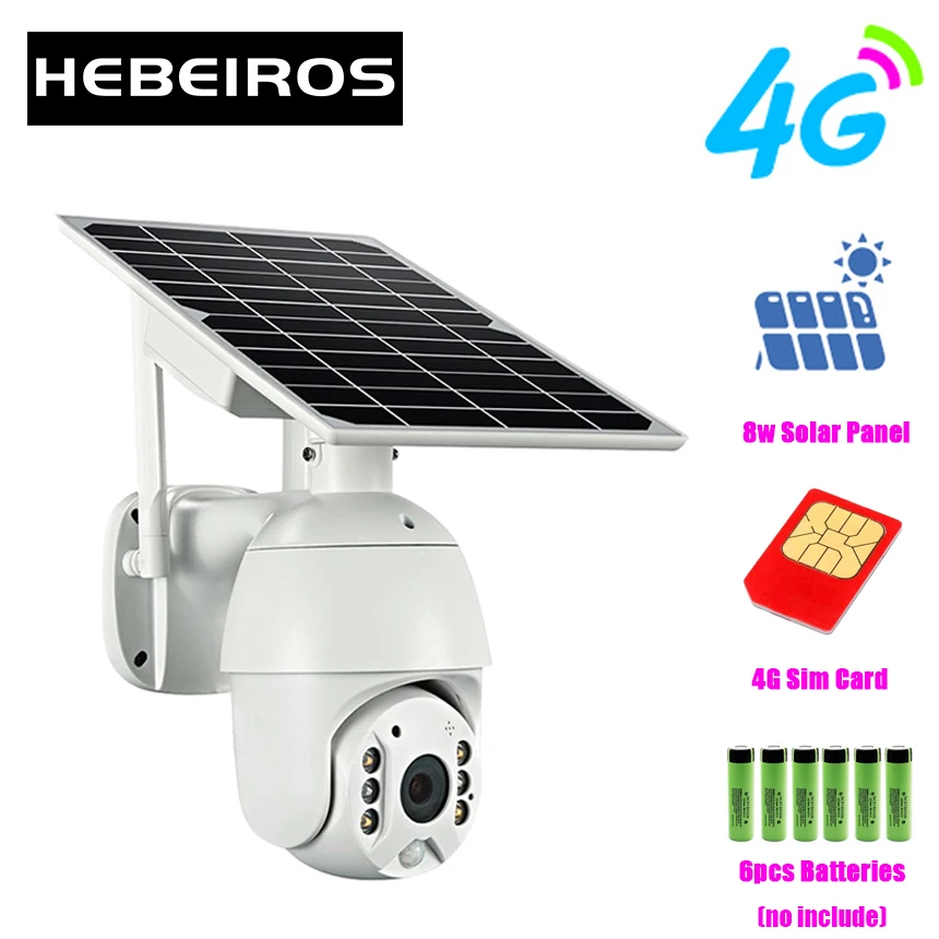 Водонепроницаемая IP камера Hebeiros 4G LTE FDD GSM HD 1080P с солнечной батареей 2 МП|Камеры