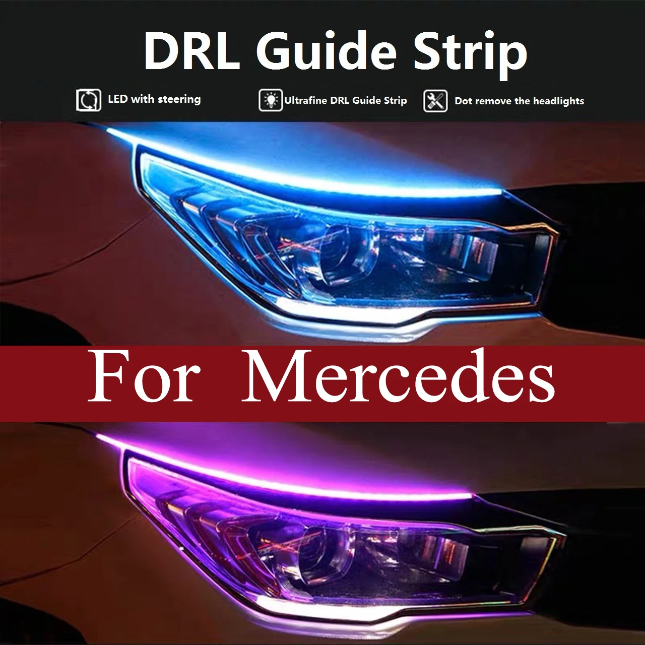

12V 2pcs LED DRL Car Daytime Running Light Strip Guide Turn Signal Lamps Flexible LED Strip For Mercedes Benz S Class AMG