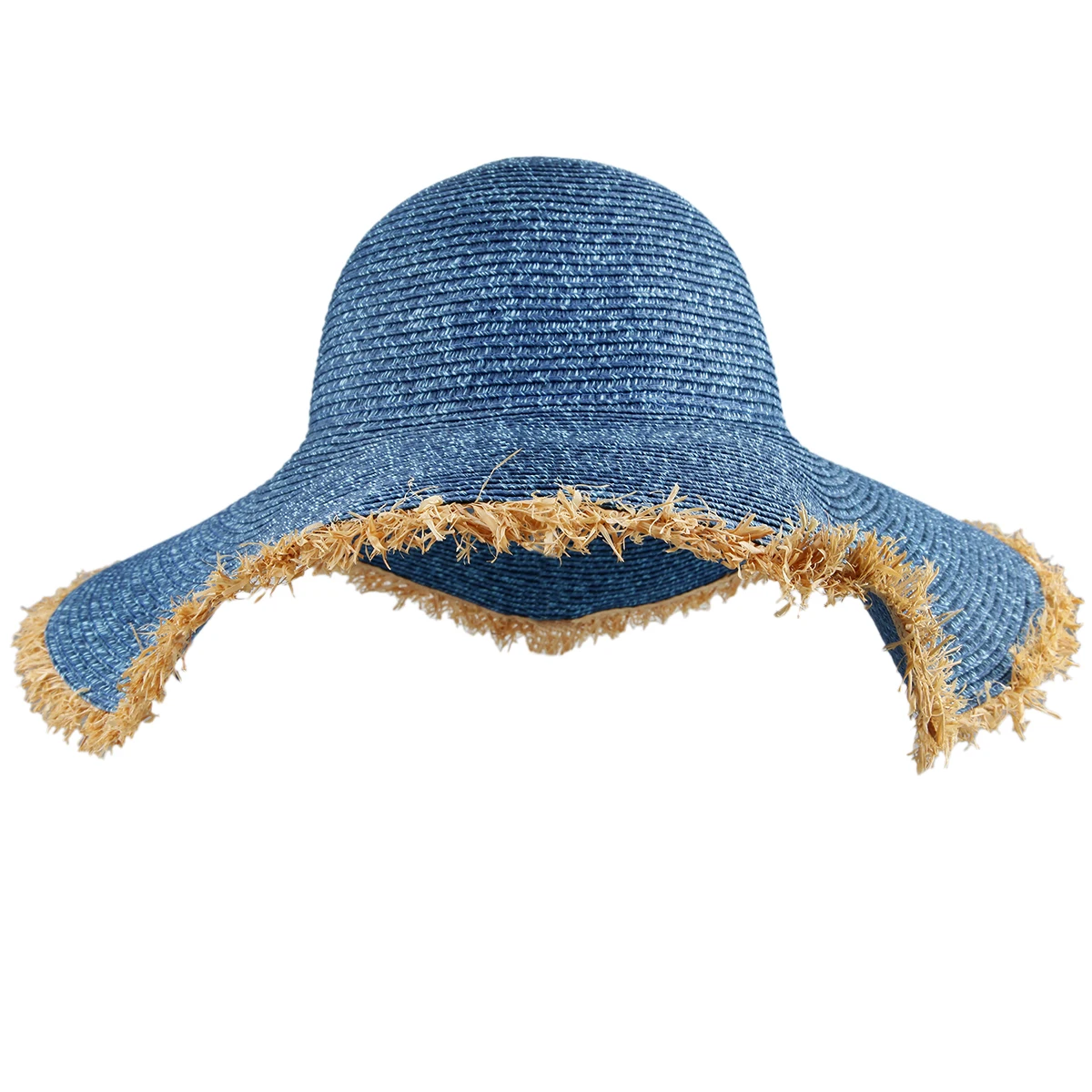 Blue Straw Hats Summer Women Big Wide Brim Beach Hat Outdoor Foldable Travel Sun Hat Sunscreen UV Resistant Panama Sun Caps