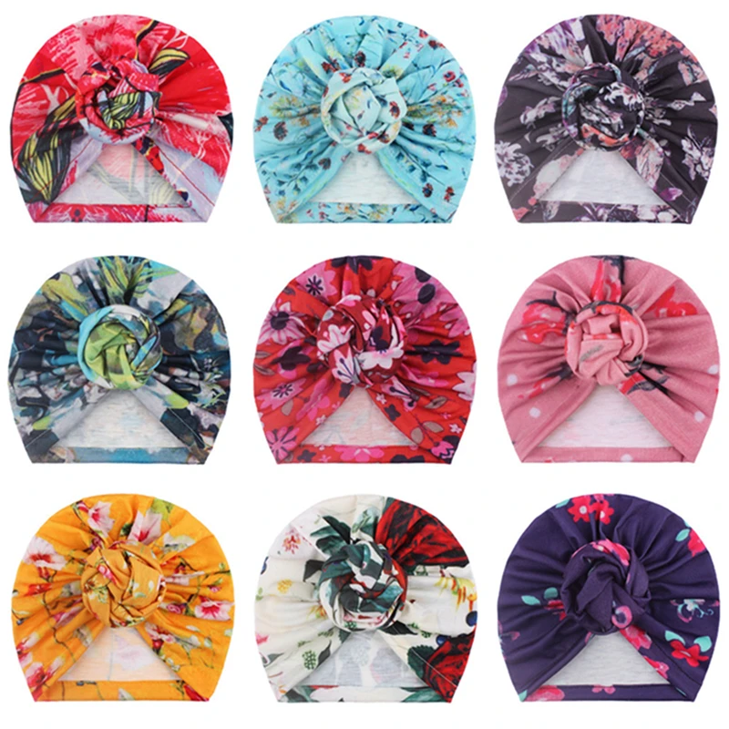 

16*14 CM Colorful Flowers Pattern Newborn Hats Fashion Printed Polyester Cotton Caps Handmade Floral Bonnet Toddler Accessories