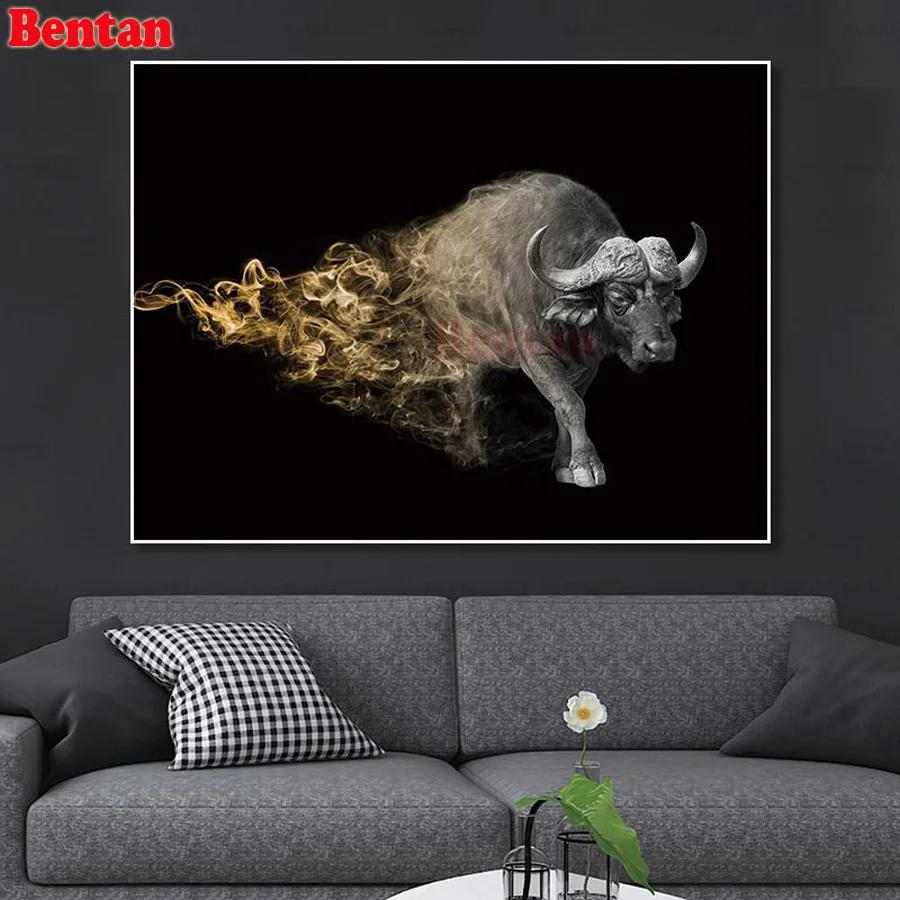 Черно белая Алмазная вышивка с животным быком 3d сделай сам алмазная живопись