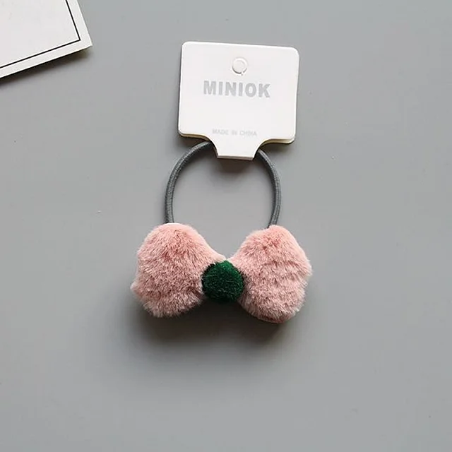 pink bow Зимняя мягкая плюшевая корона с кроликом и бантом, помпон для волос, детская эластичная веревка для волос, резинка для волос для маленьких девочек, детские украшения для волос - Цвет: pink bow