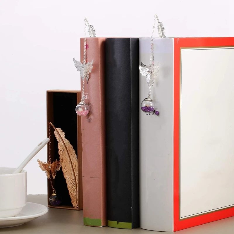 

4 Pcs Metal Feather Bookmarks, Graduate Student Reading Page Markers Bookend Pendant Bookmark Beautiful Metal Bookmark