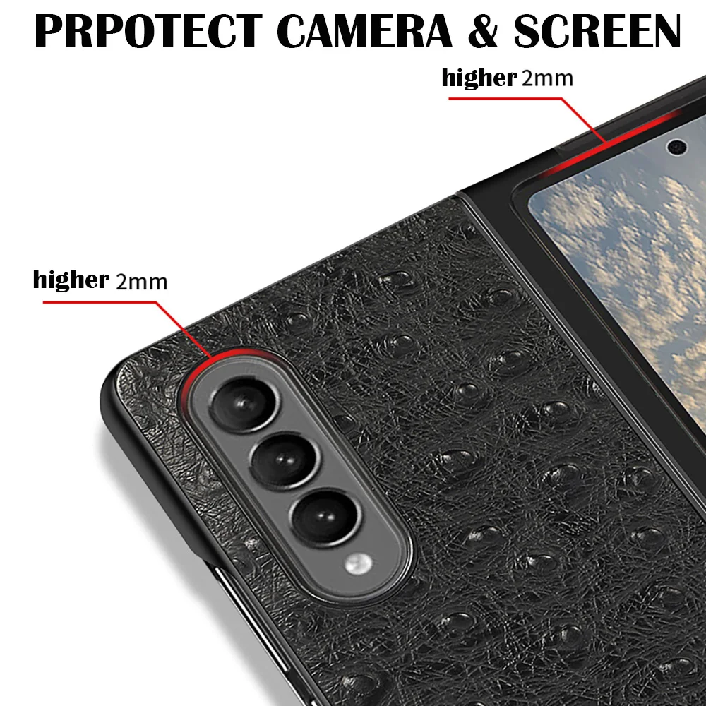 2 in 1 Genuine Cowhide Leather Case for Samsung Galaxy Z Fold 3 2 Case Crocodile Ostrich Cross Litchi Texture Protective Cover