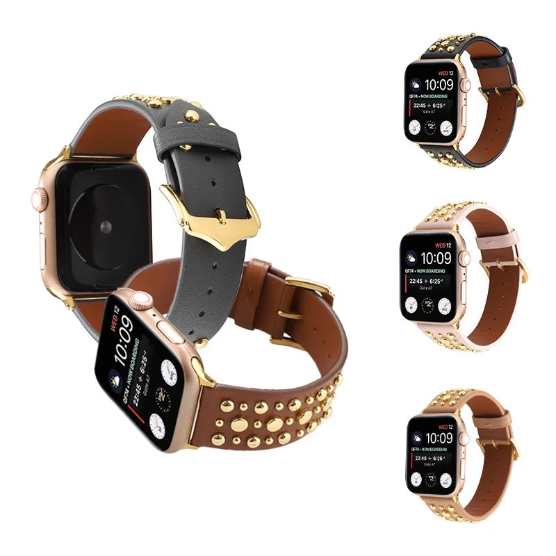 12 Цвет заклепки кожаный ремешок для наручных часов Apple Watch версии 5/4/3/2/1 браслет 42