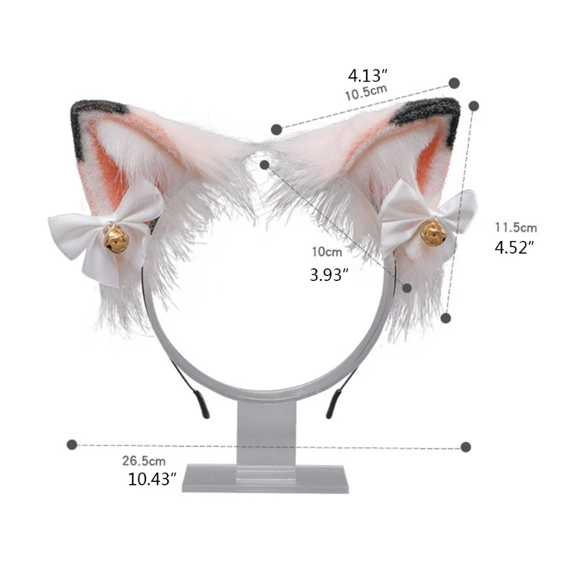 

Lolita Faur Fur Kitten Ears Headband Anime Bow Bell Cosplay Hair Accessories