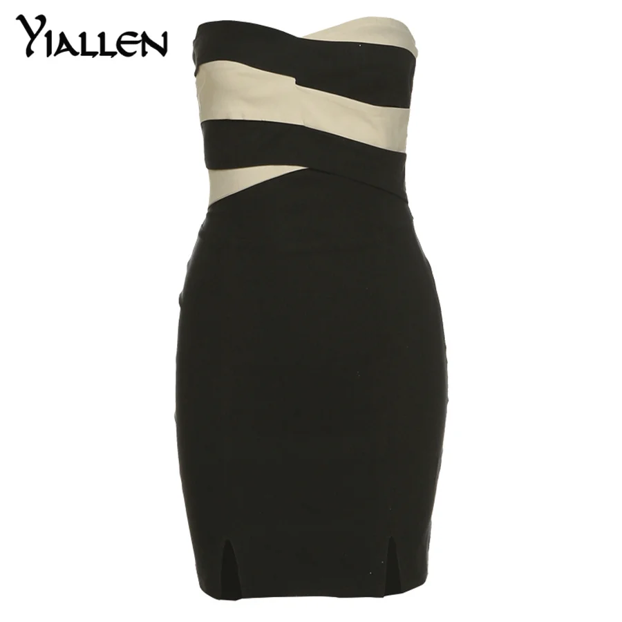 

Yiallen Summer New Women Dresses For Party Sexy Slim Backless Bag Hip Fashion Contrast Color Wrap Chest Mini Dress Streetwear
