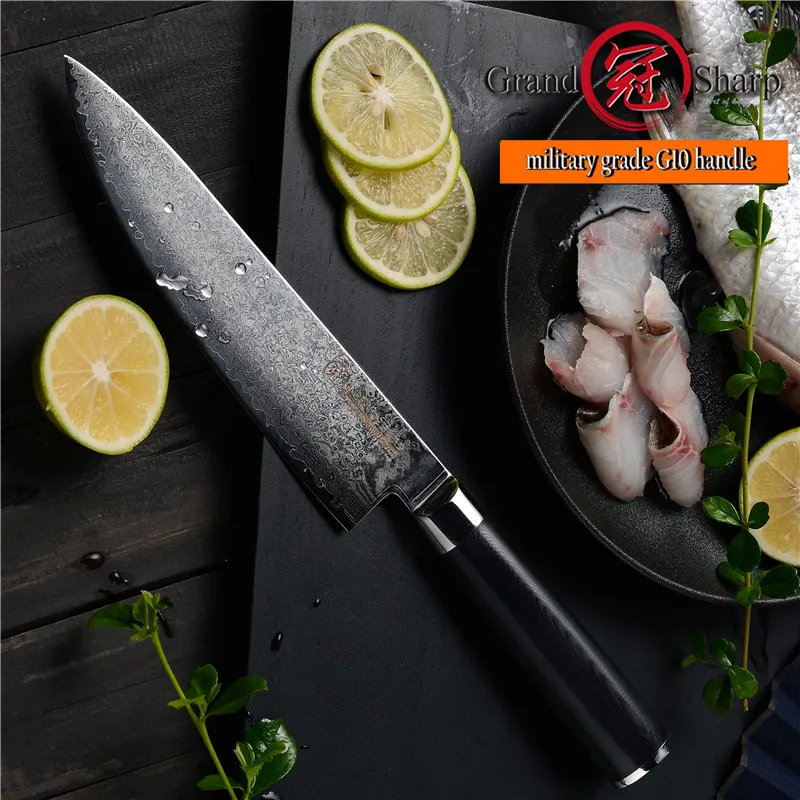 GRANDSHARP Damascus Knife 8 Inch Chef Japanese Kitchen VG10 67 Layer Stainless Steel Knives G10 Handle | Дом и сад