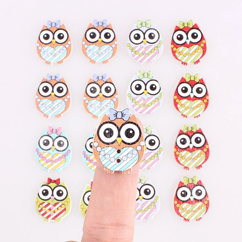 Сова 2 отверстия Деревянный смешанный кнопки Рождество DIY Декор Детская