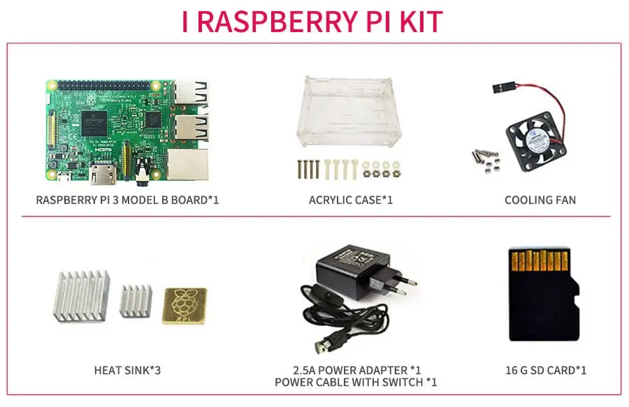 Raspberry pi 3 ABS чехол с вентилятором SD картой памяти на 16 Гб теплоотвод и 5V 2.5A Мощность адаптер с выключателем для raspberry pi Модель b