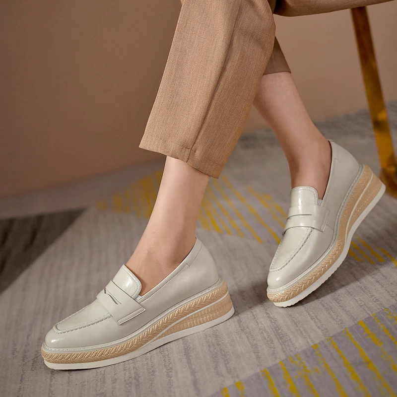 

MORAZORA 2021 New Genuine Leather Shoes Fashion Wedges Platform Ladies Casual Shoes Spring Summer Women Pumps Black