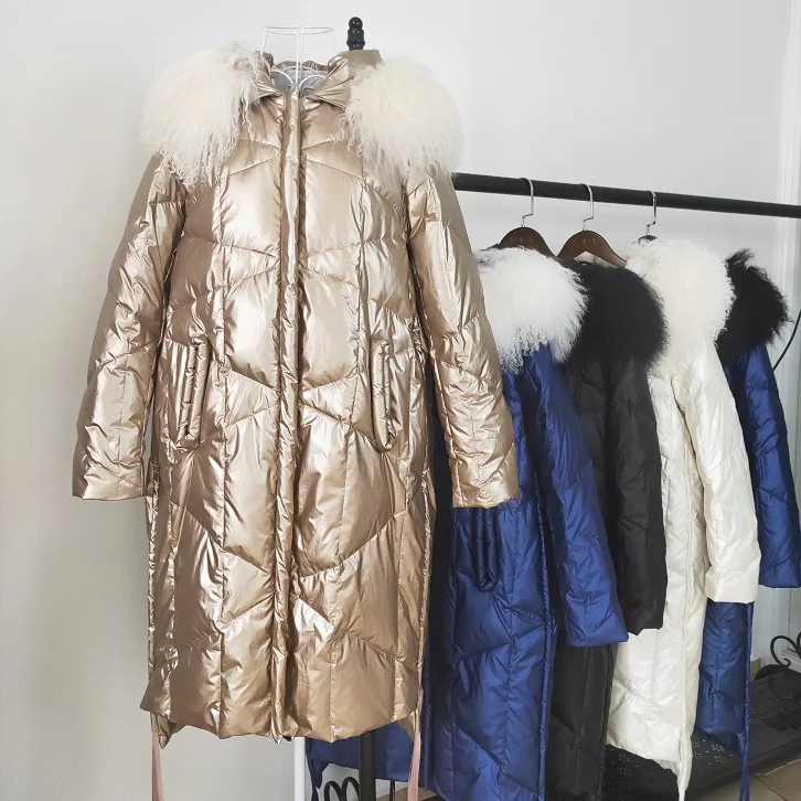 Fitaylor Зимняя женская парка с капюшоном на белом утином пуху большой натуральный