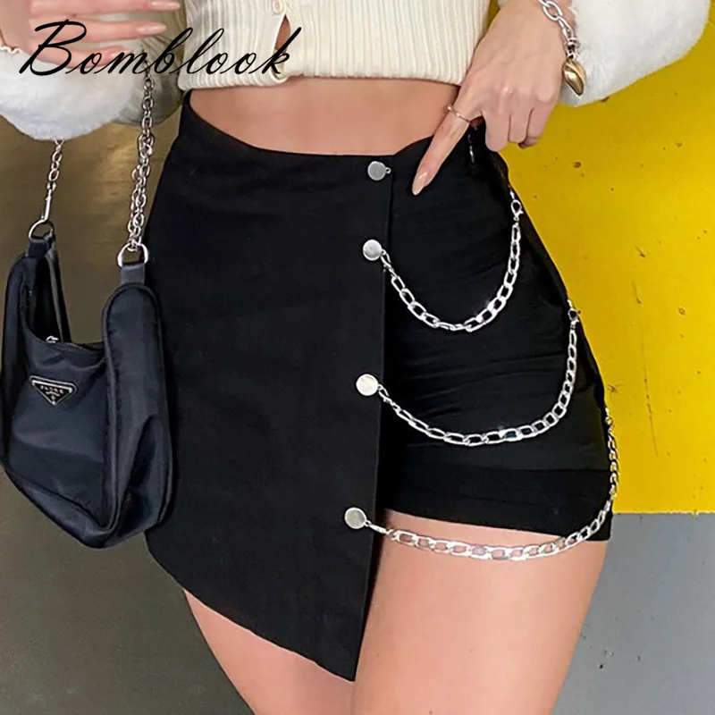 

Bomblook Summer New Style Pure Color High Fanny Pack Buttock Chain Irregular Fashion Recreational Short Skirt Female