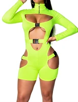 vwiwv 2019 new women long sleeve hollow out one pieces jumpsuit high waist shorts buckles sexy party club wear rompers