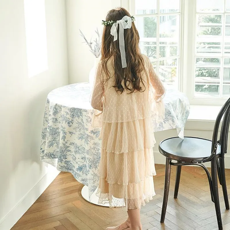 

DFXD элегантное весеннее кружевное платье для девочек-подростков, детское платье в Корейском стиле для дня рождения, платья принцессы, многос...