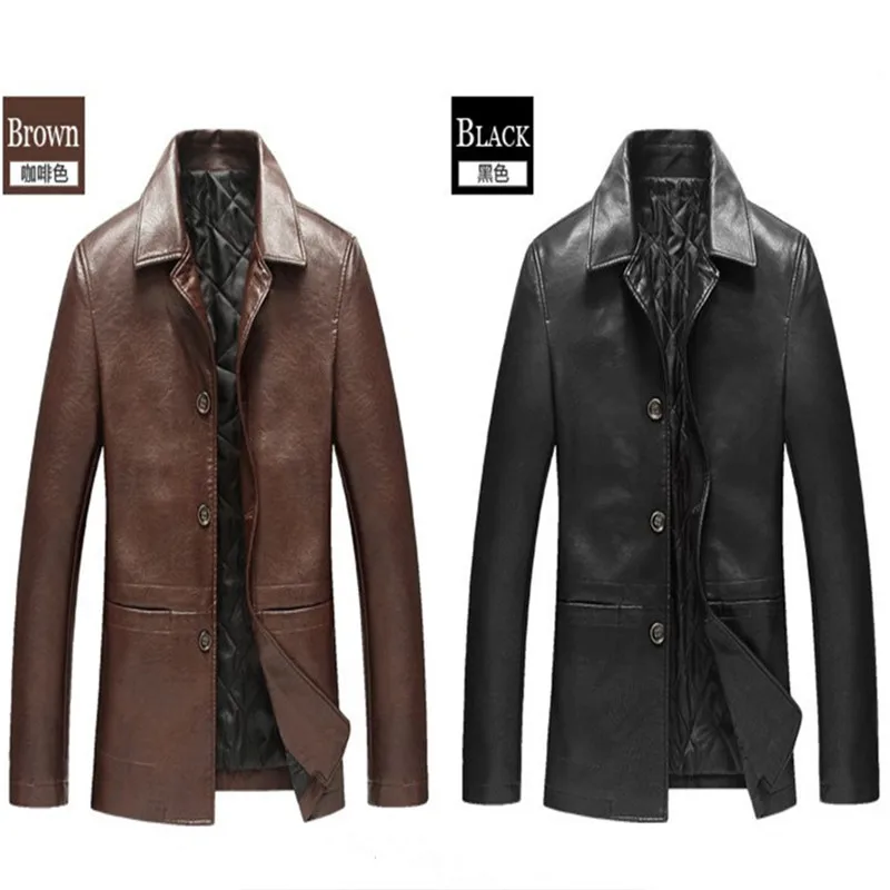 

Spring Leather Jacket Men Black Brown Solid Mens Faux casaco Slim Fit middle aged business jaqueta couro masculina HH028