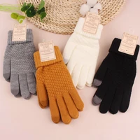 female double layer rabbit hair gloves winter korean version of solid color all fingers winter women gloves girls mittens