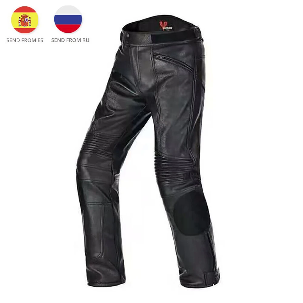 

DUHAN Men's Motorcycle Waterproof PU Leather Pants Slim Fit Motocross Wear Resistant Riding Racing Pants With Knees Protectors