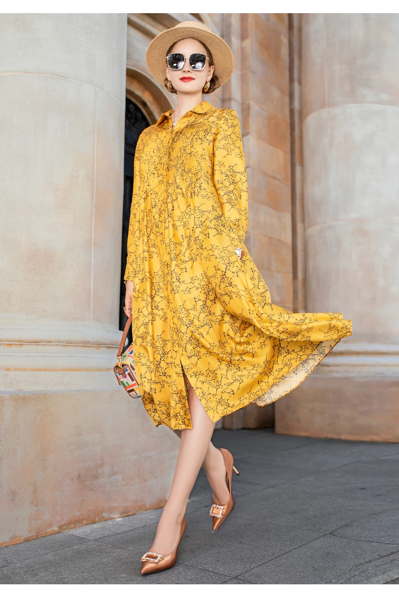 Большие размеры Новинка осени 2020 высококачественное желтое свободное платье
