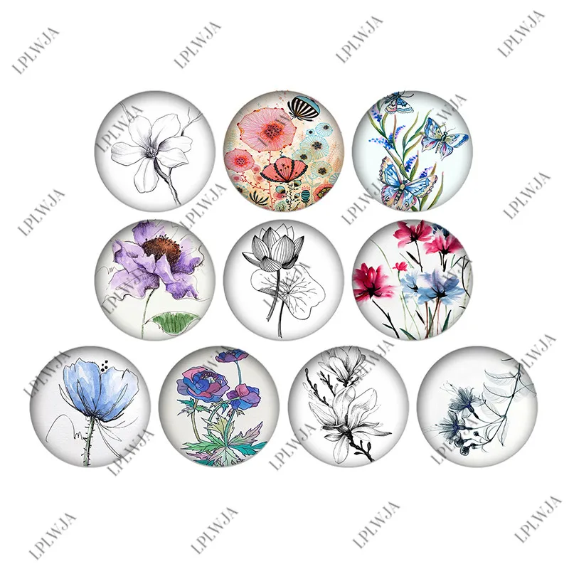 

LPLWJA Beautiful Watercolor Flower Painting Mixed Photo Round Glass Cabochon Flatback Base Tray Blank Making Jewelry Accessories