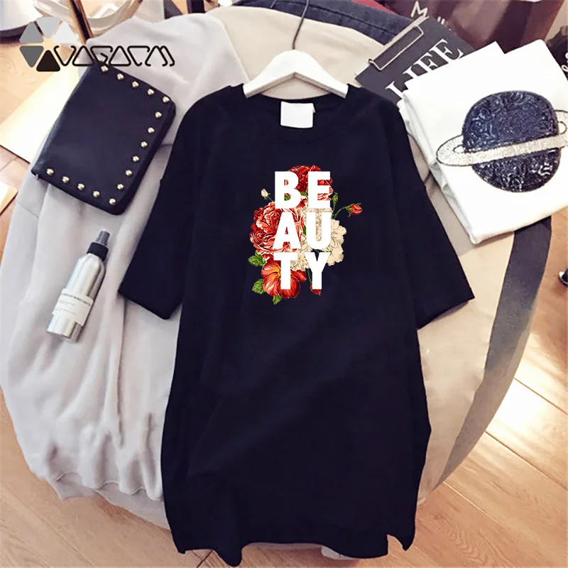 

Summer Dresses Plus Size Women Flower Print Letter Casual Loose Vintage Printed Dresses Short Sleeve Beach Party Femme Robe