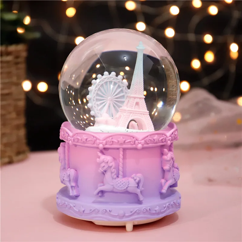 Стеклянная музыкальная шкатулка снежное освещение Эйфелева башня украшение для