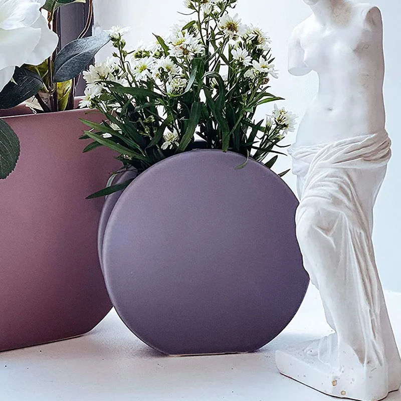 

Studio Round Lavender Vase, Ceramic Vase Home Decor, Concrete Vase Decoration for Living Room, Vases for Decor