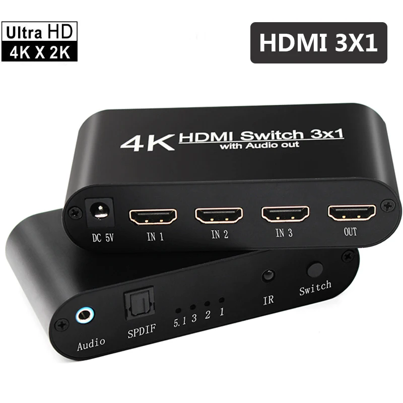 3 портовый 4K * 2K 1080P Переключатель HDMI совместимый селектор 3x1 сплиттер с toslink и auido
