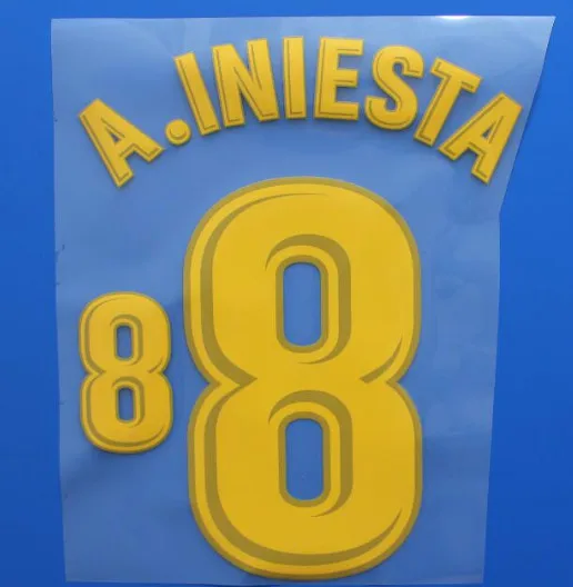18 Домашняя печать Messi SUAREZ Neymar A. Iniesta SERGIO PIQUE nameset горячая штамповка футбольная нашивка значки - Цвет: Yellow 8 A.Iniesta