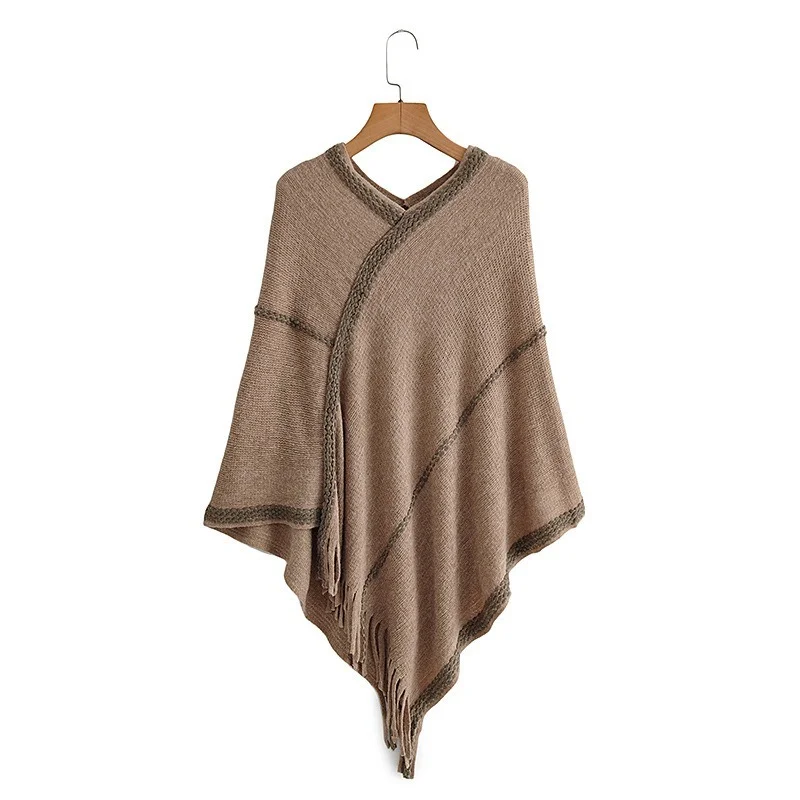 

The New Spring and Autumn Miss irregular Khaki Street shot Commute Casual sweater Bat shirt Hedging shawl Fashion tassel cloak