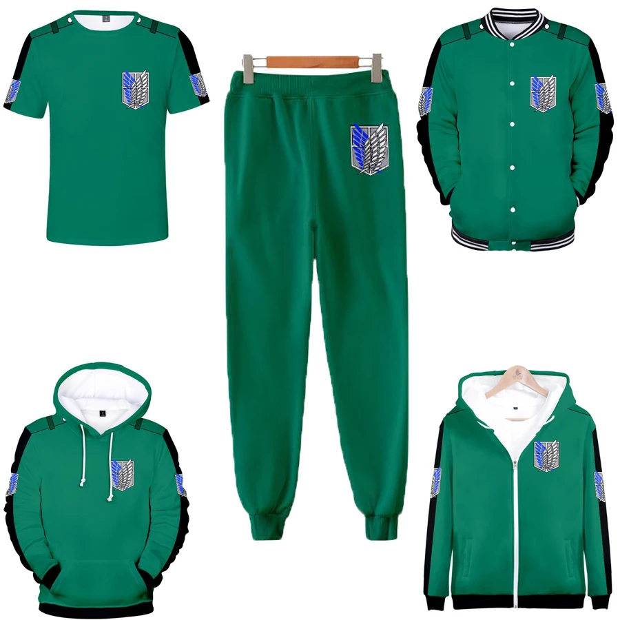 

Japan Anime Attack on Titan Unisex Cosplay Costume 3D Print Short Sleeve T Shirt Hooded Sweatshirt and Sweatpants Two Piece Set