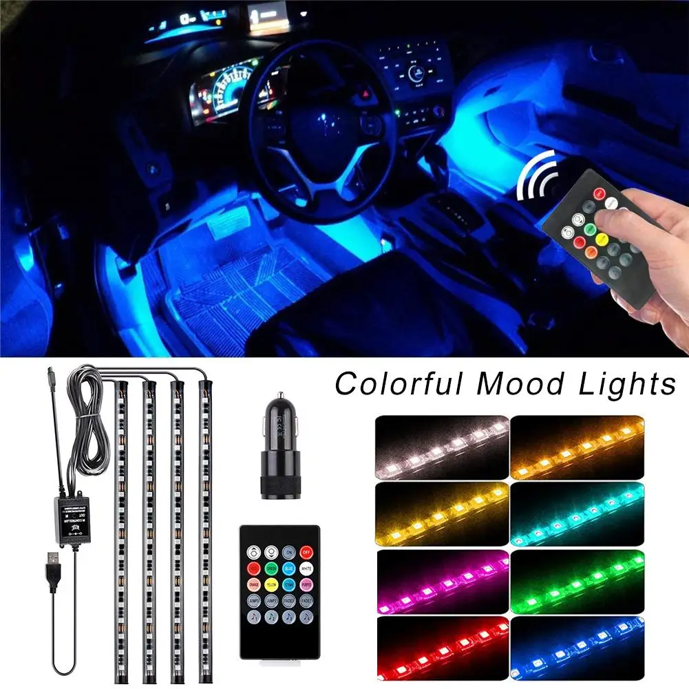 

Car Atmosphere Lights LED Car Foot Light Ambient Lamp With USB Remote Music Control Multiple Modes Automotive Decorative Lights