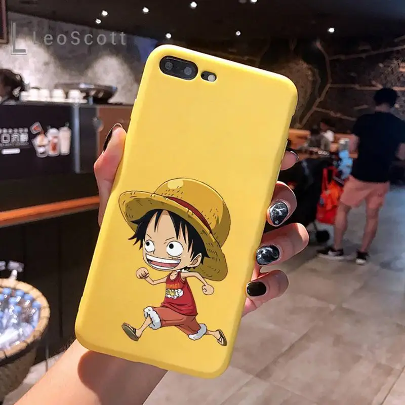 

One Piece Luffy Phone Case Yellow Candy Color for iPhone 6 7 8 11 12 s mini pro X XS XR MAX Plus