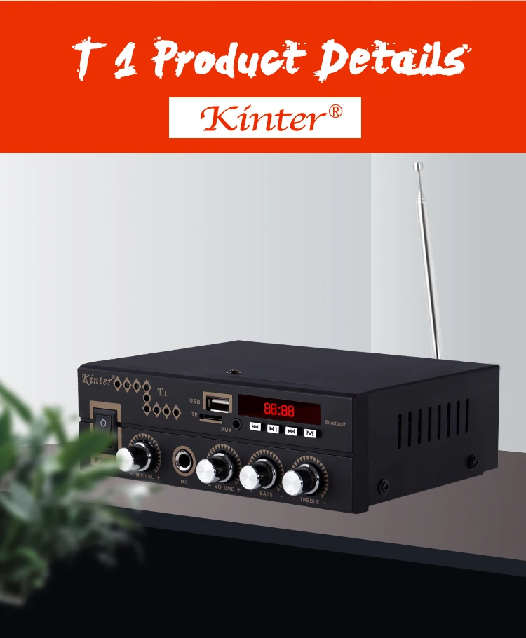 Kinter T1 мини усилитель аудио hi-fi стерео звук AC мощность DC 12 В с AUX TF USB MIC вход дистанционное управление супер бас высокие частоты